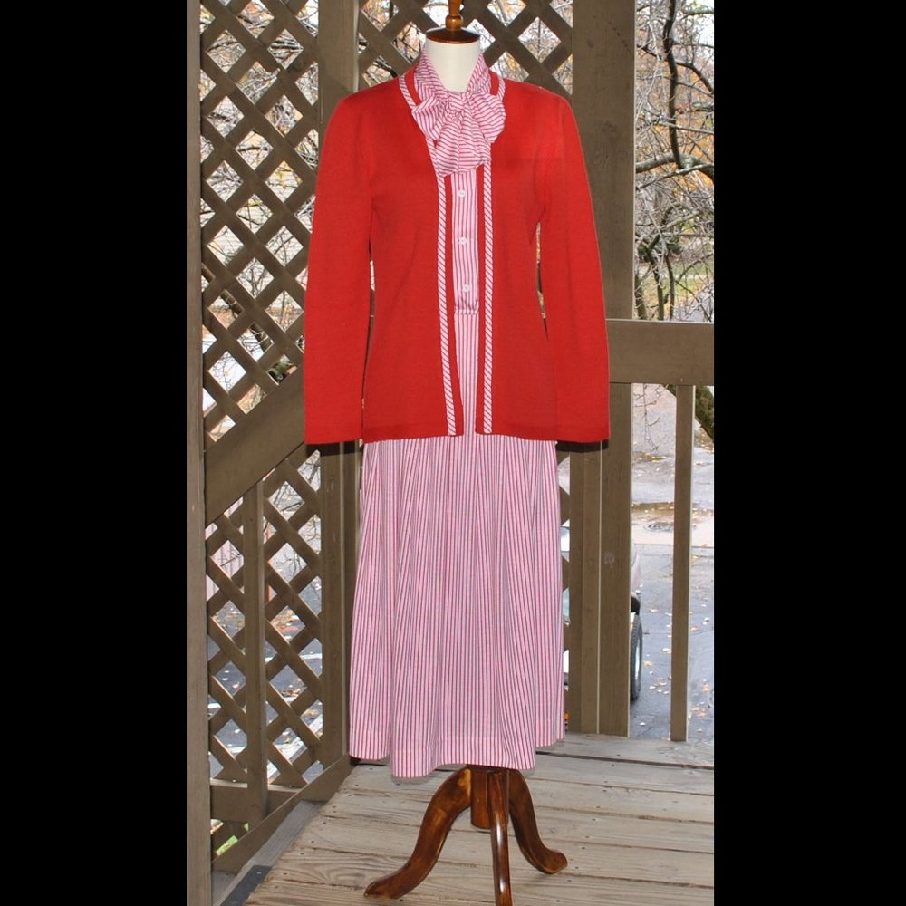 Vintage Serbin Dress Size 12 Red & White Stripes w/ Matching Sweater